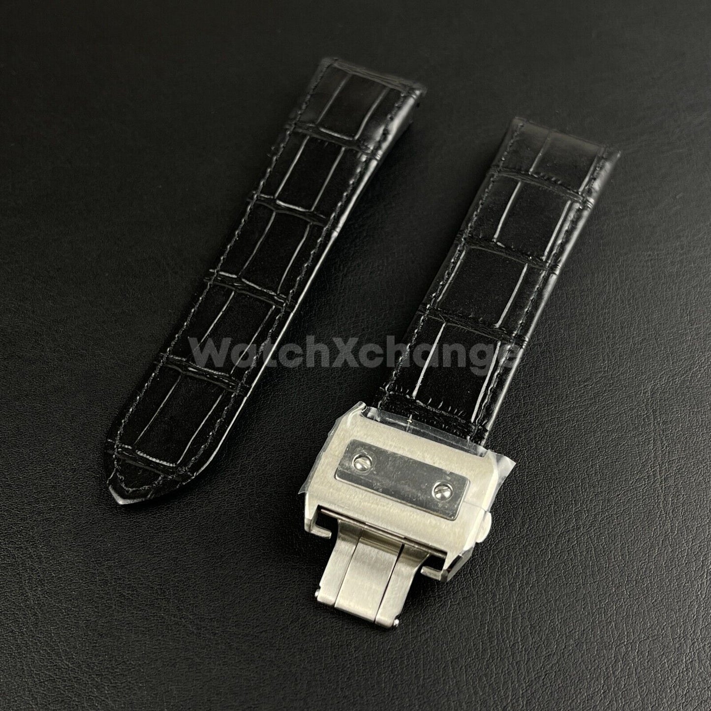 Black Genuine Leather Watch Straps Mens Band Fits Cartier Santos 20mm