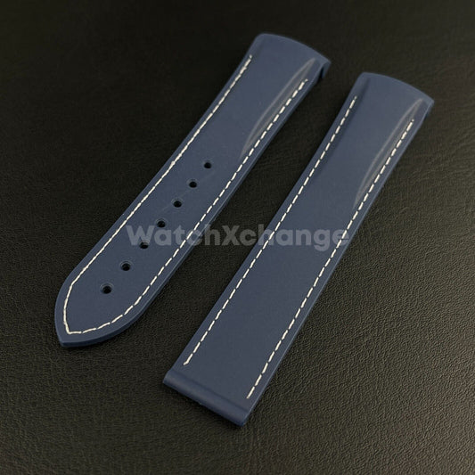 Blue Curved End Silicone Rubber Watch Strap For Omega Seamaster 20mm 21mm 22mm