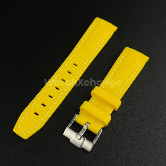 Yellow 20mm Silicone Rubber Curved End Watch Strap Band For Omega Rolex