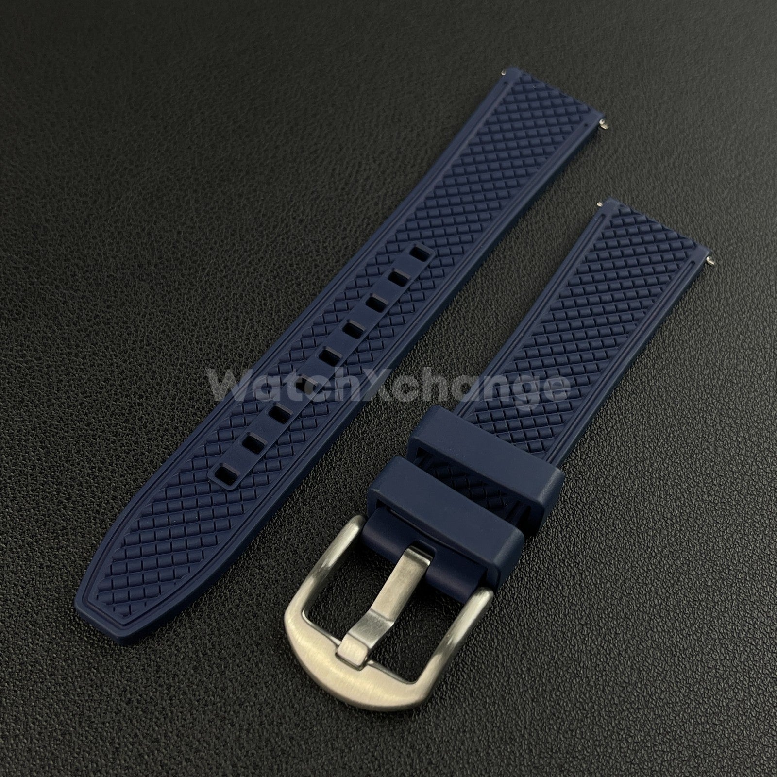Blue Premium Waffle FKM Rubber Watch Strap Band 20mm 22mm Quick Release