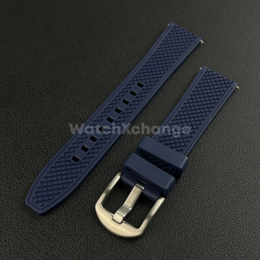 Blue Premium Waffle FKM Rubber Watch Strap Band 20mm 22mm Quick Release