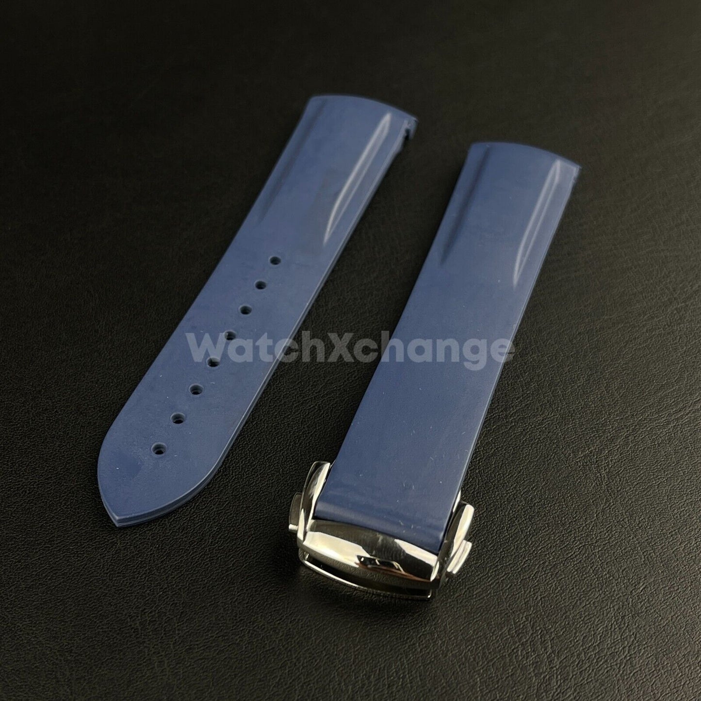 20mm 22mm Curved End Dark Blue Silicone Rubber Watch Strap For Omega seamaster