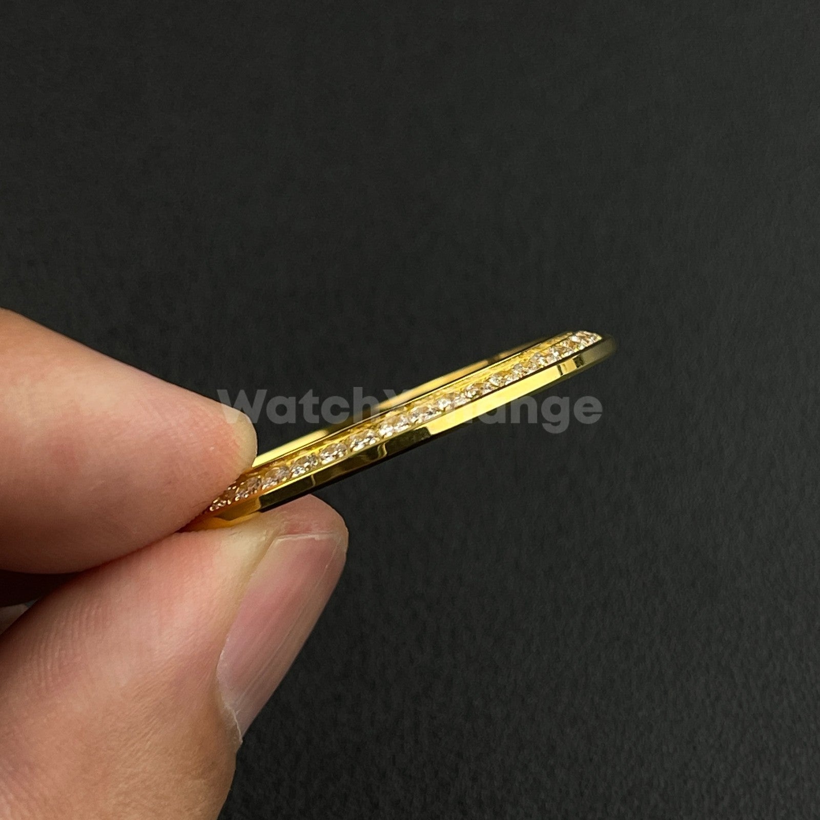 Gold Curved Gemstone Stainless Steel Watch Bezel Insert Ring 36mm 39mm