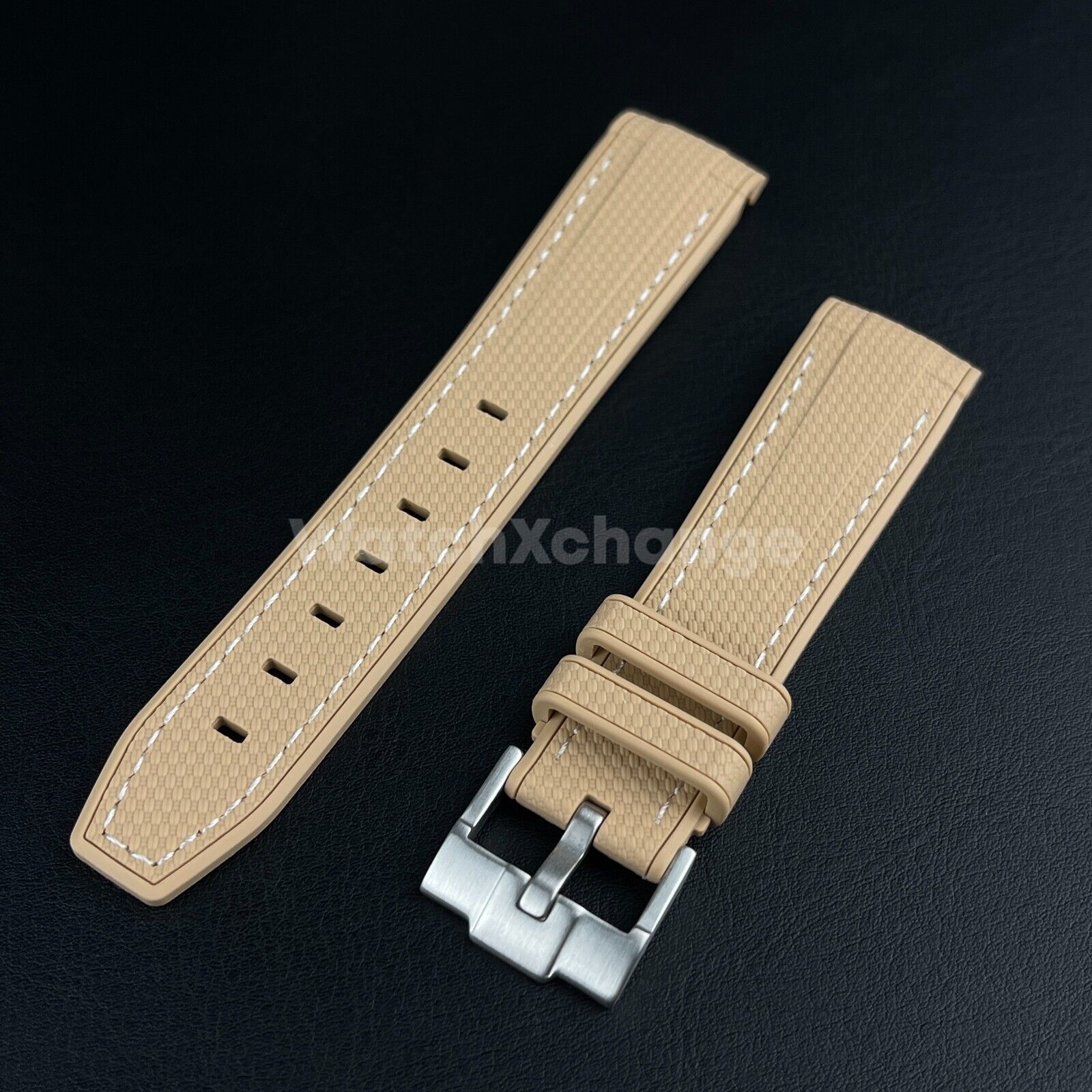 Light Brown 20mm Silicone Rubber Curved End Watch Strap Band For Omega Rolex