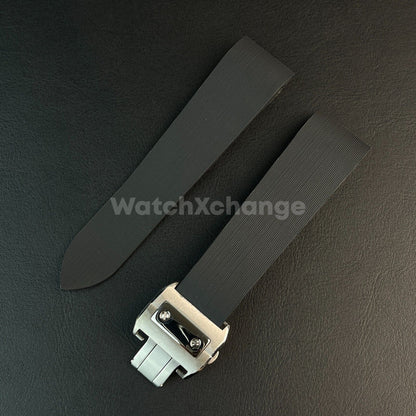 25mm Black Rubber Silicone Strap Band fit CARTIER Santos Watches Clasp Buckle