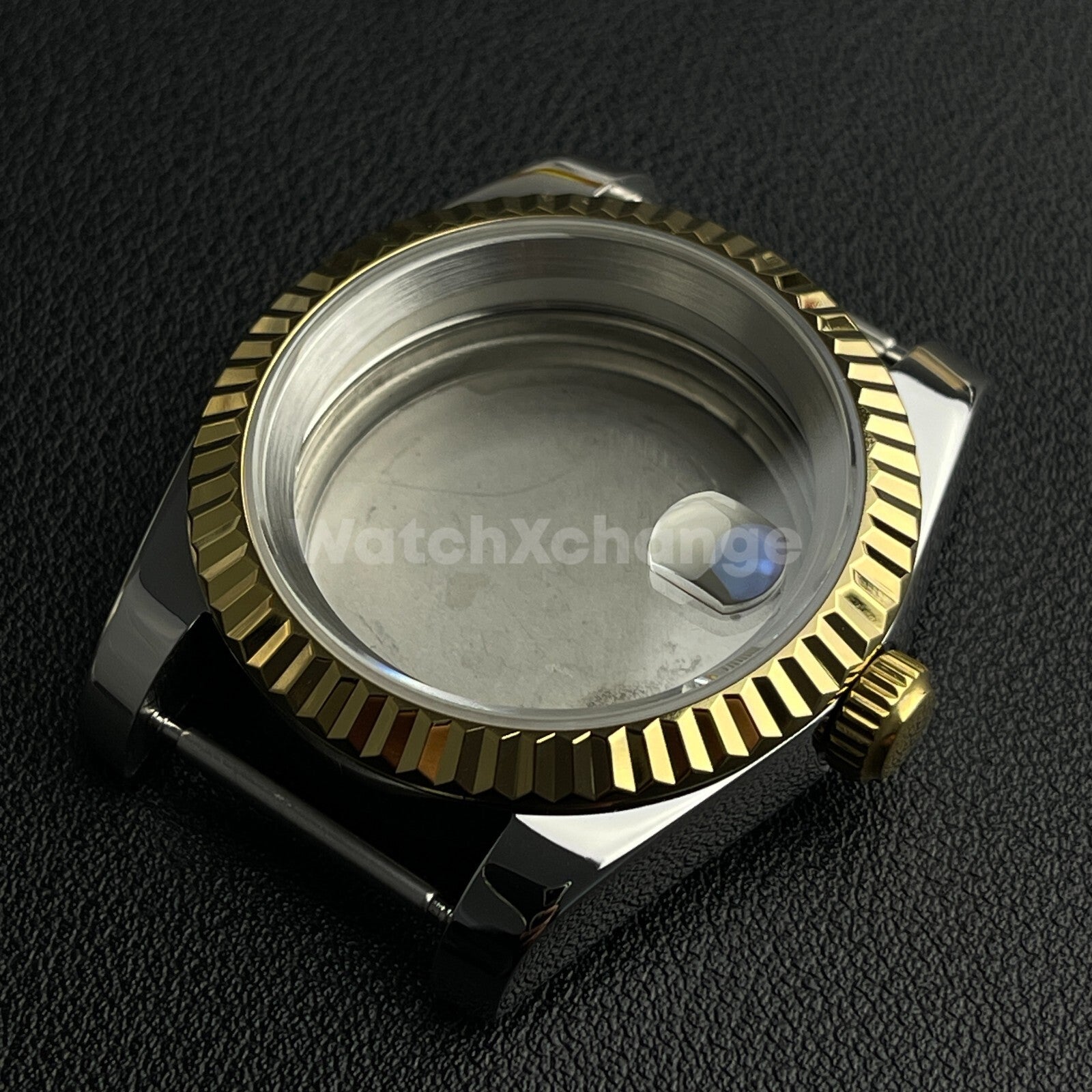 39mm Silver & Gold Watch Case Fluted Modified Sapphire for NH35/NH36 Movement