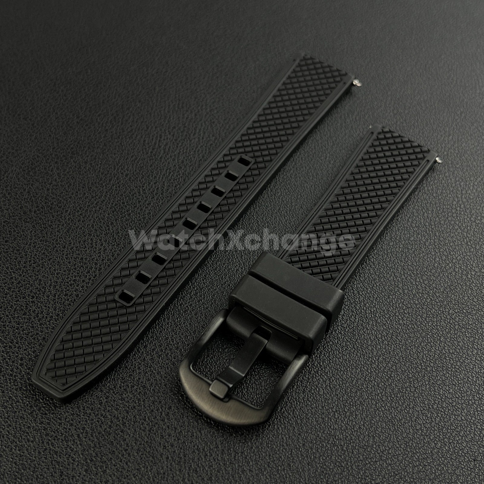 Black Premium Waffle FKM Rubber Watch Strap Band 20mm 22mm Quick Release