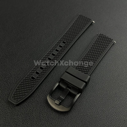Black Premium Waffle FKM Rubber Watch Strap Band 20mm 22mm Quick Release