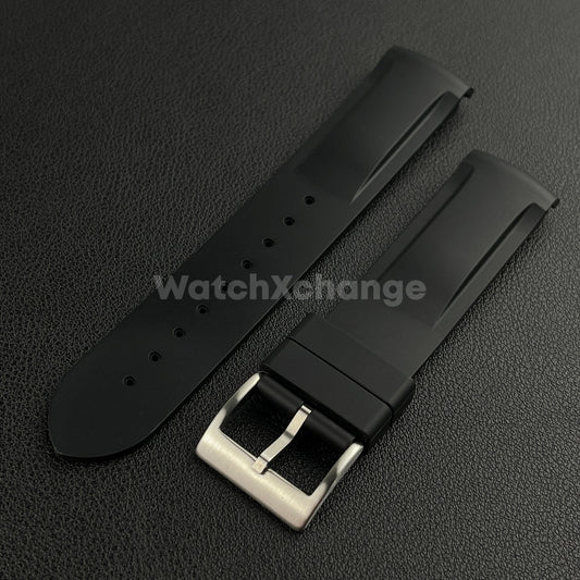 Black 20mm Silicone Rubber Curved End Watch Strap Band For Omega Rolex
