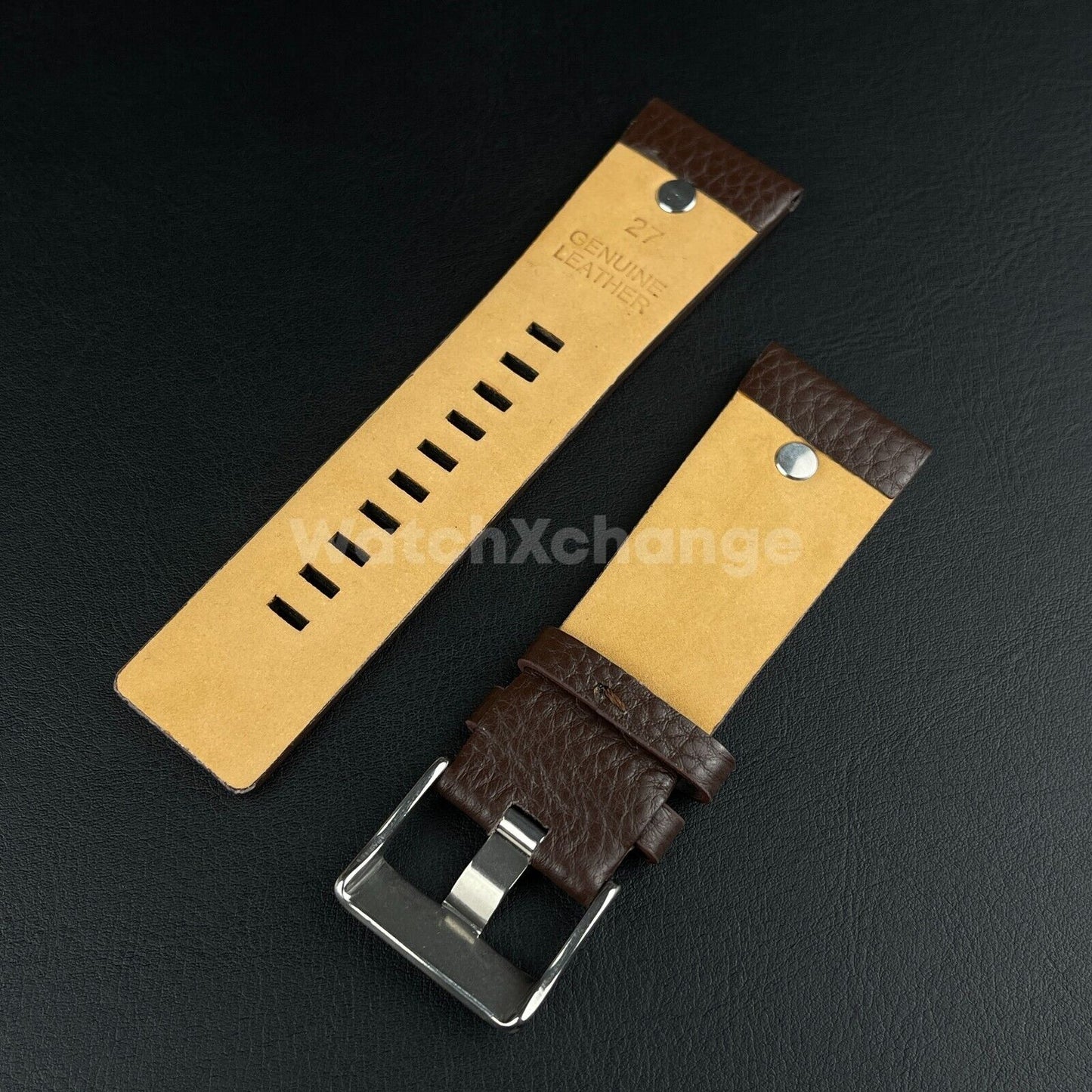 Brown Genuine Leather Strap Diesel DZ Series Steel Studded Riveted 22mm - 34mm