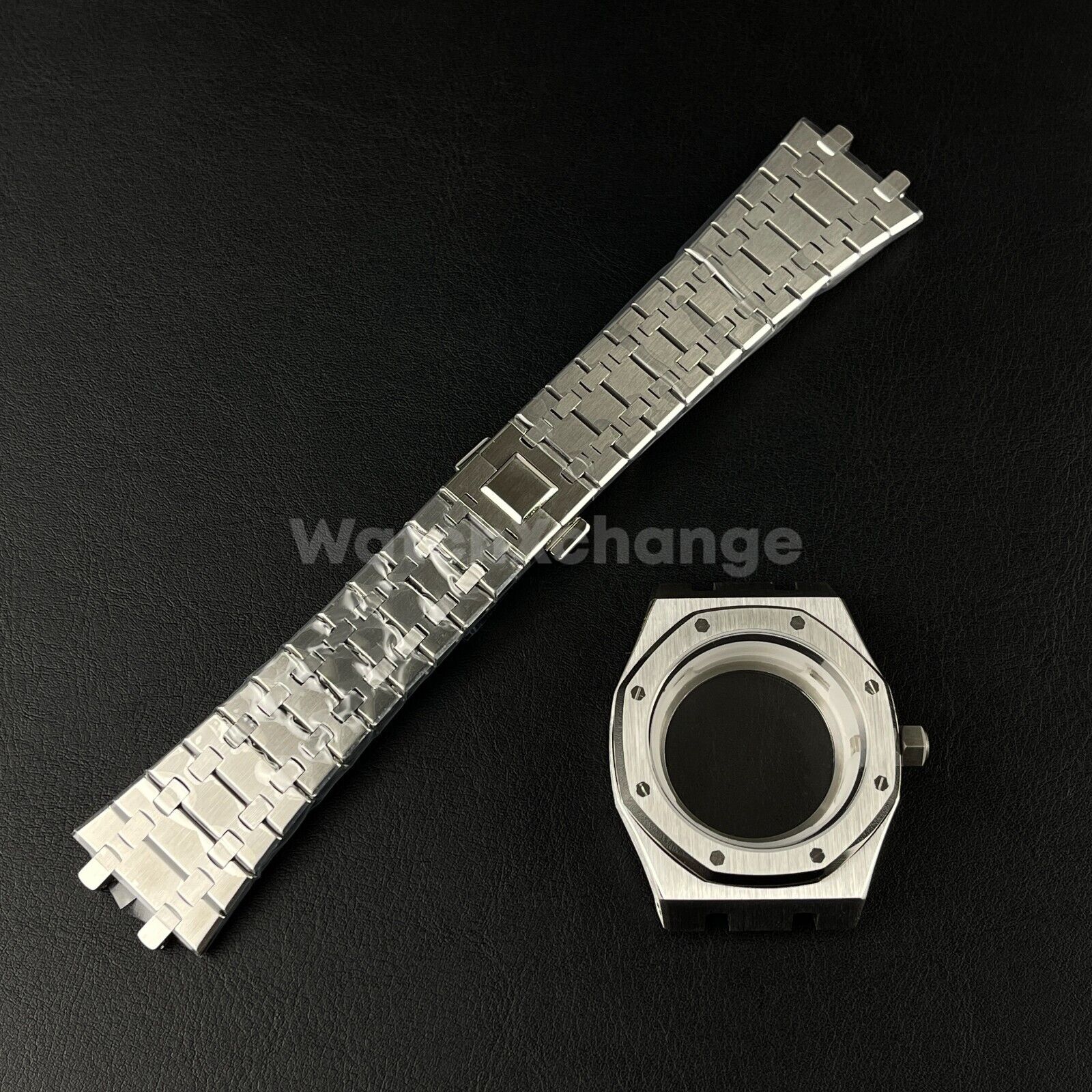 Stainless Steel Octagonal 42mm Automatic Watch Case Bracelet Transparent Back