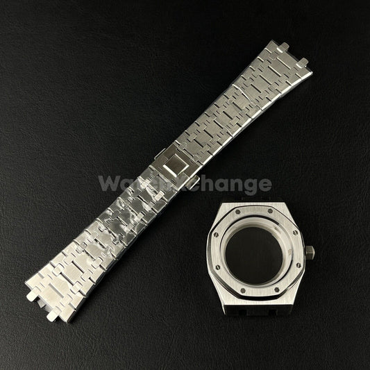 Stainless Steel Octagonal 42mm Automatic Watch Case Bracelet Transparent Back