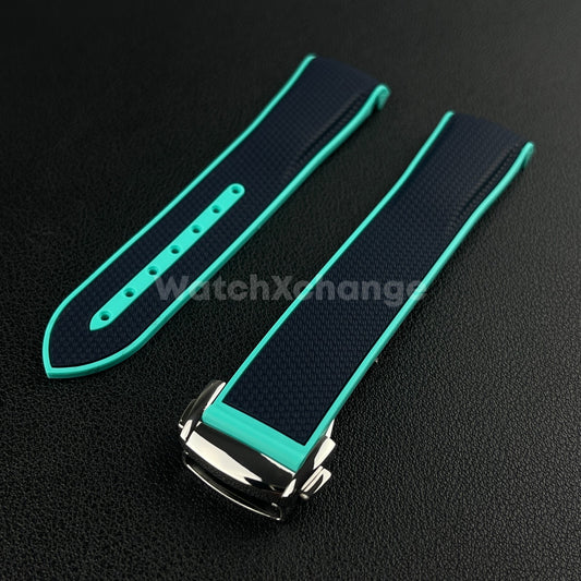 Blue & Turquoise Curved End Silicone Rubber Watch Strap For Omega Seamaster 20mm