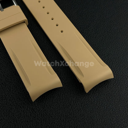 Brown 20mm Silicone Rubber Curved End Watch Strap Band For Omega Rolex