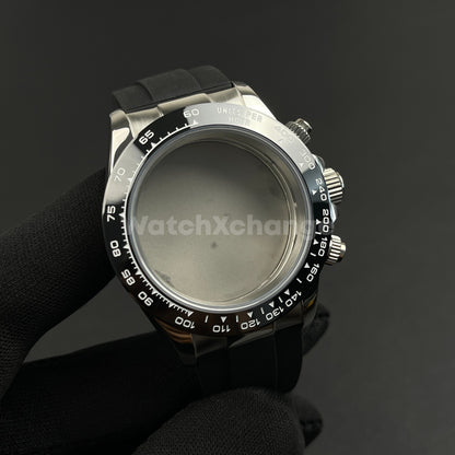 40mm Silver Stainless Steel Sapphire Glass Watch Case for VK63 Quartz Movement