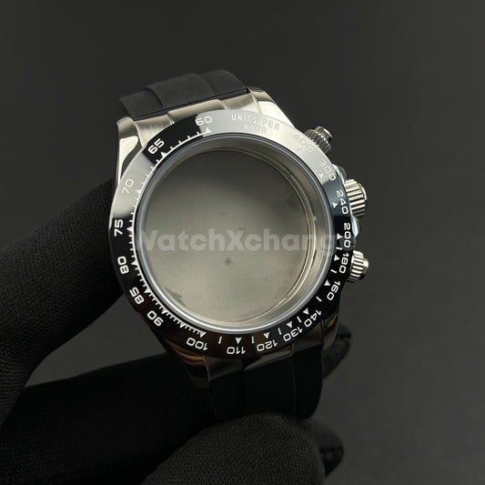 40mm Silver Stainless Steel Sapphire Glass Watch Case for VK63 Quartz Movement