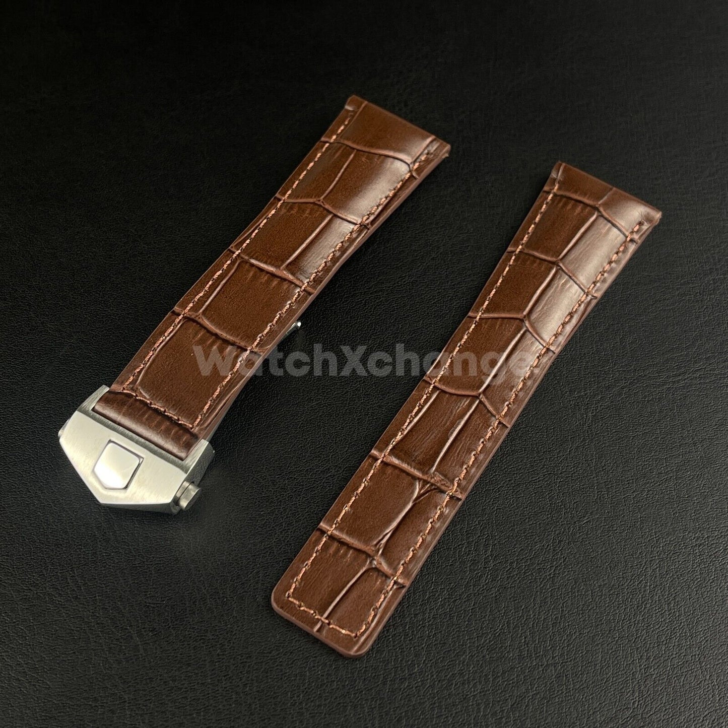 Brown Genuine Leather Strap For Tag Heuer Monaco Carrera Crocodile 20mm 22mm