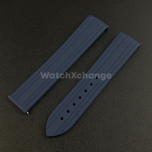 Blue Omega Seamaster 41mm 300M Silicone Rubber Curved End Strap 20mm