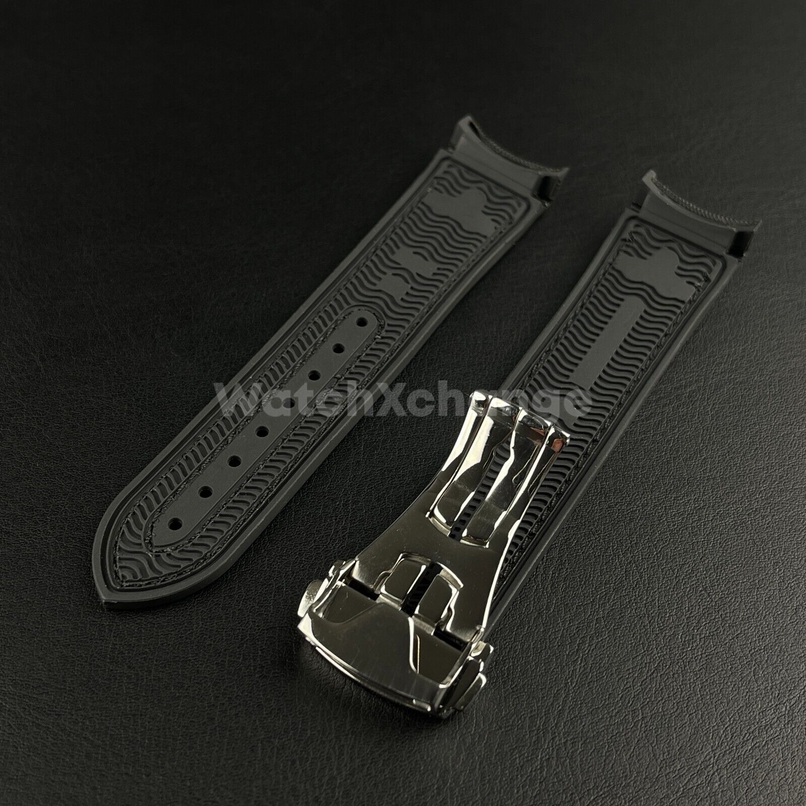 Black Curved End Silicone Rubber Watch Strap For Omega Seamaster 20mm 22mm
