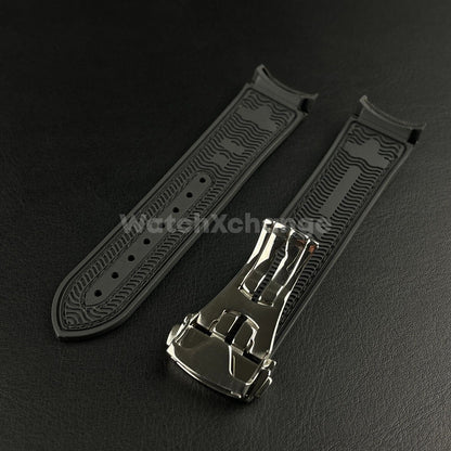 Black Curved End Silicone Rubber Watch Strap For Omega Seamaster 20mm 22mm