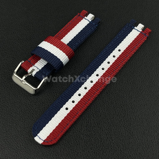 Blue Red White For Swatch Canvas Watch Band Sport Wristband 17/19/20mm