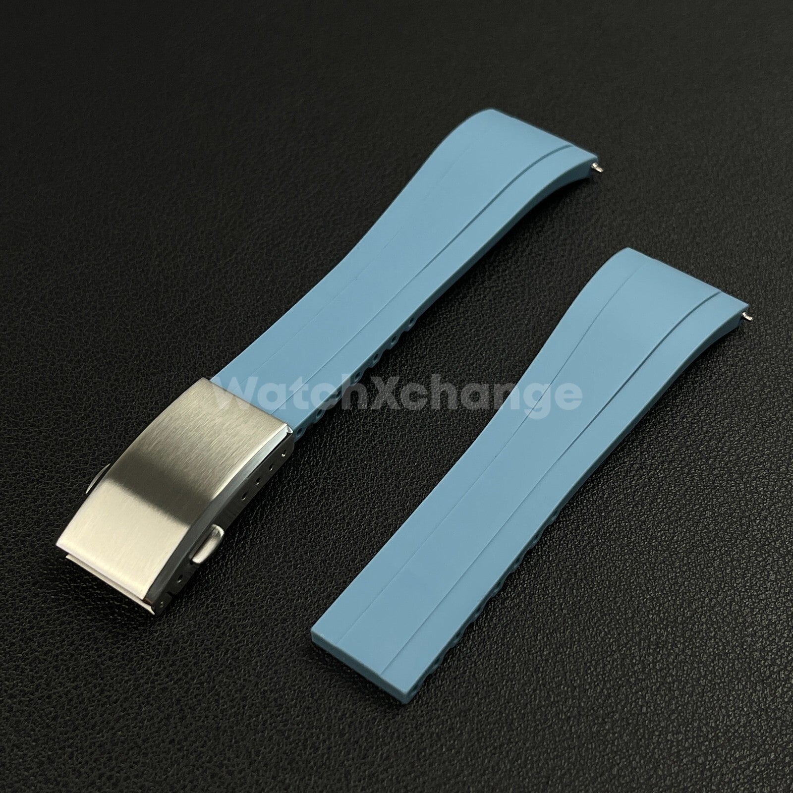 Blue Rubber Watch Strap Deployment Clasp Cut To Size Quick Release 20mm 22mm