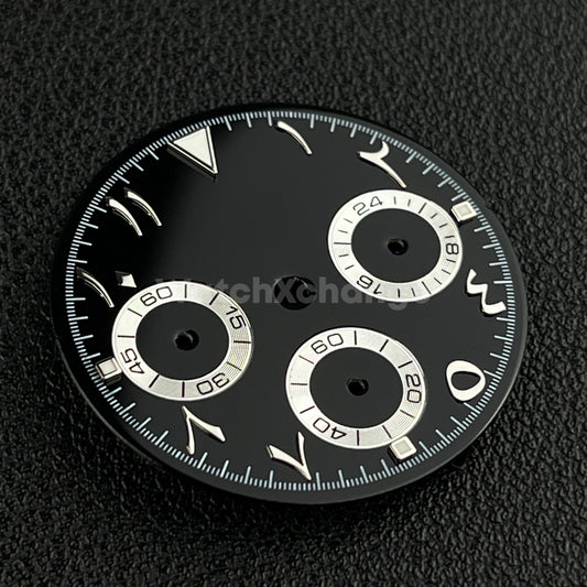 Black & Silver 29mm Arabic Modified Watch Dial for VK63 Quartz Movement
