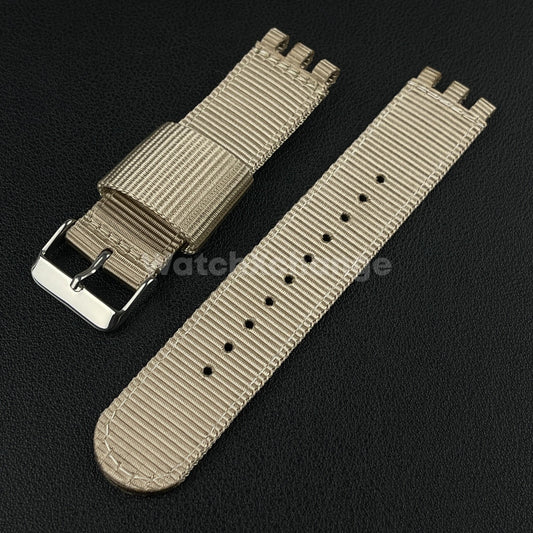 Khaki Beige Nylon Strap For Swatch Canvas Watch Band Sport Wristband 17/19/20mm