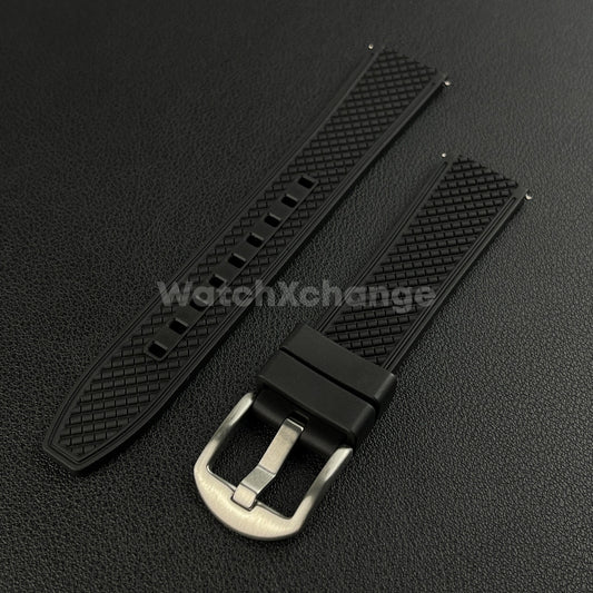 Black Premium Waffle FKM Rubber Watch Strap Band 20mm 22mm Quick Release