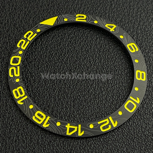 Yellow & Black Grey Carbon Fibre Style Ceramic Watch Bezel Insert for Seiko NH35