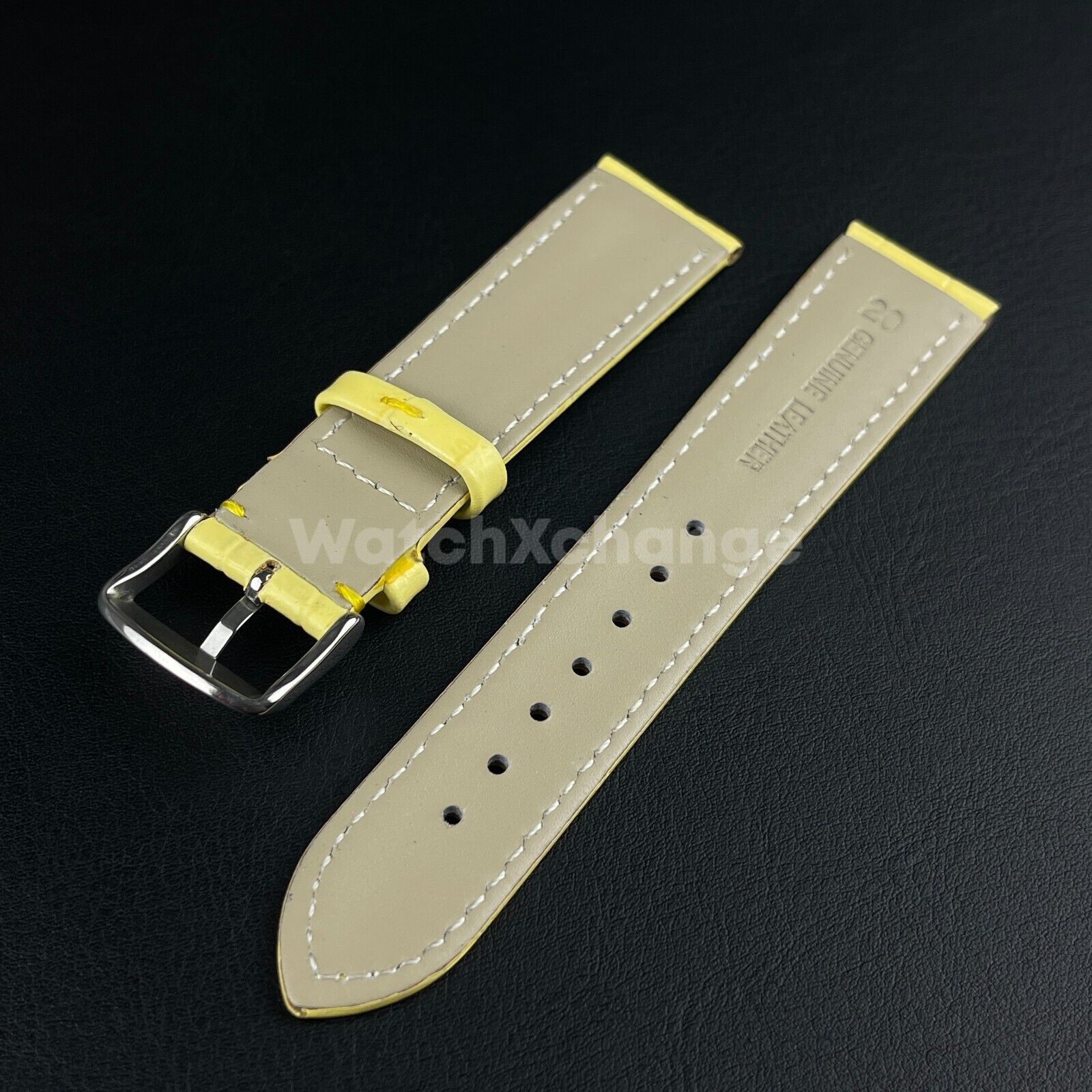 Yellow Genuine Leather Universal Watch Strap Band Alligator Grain 20mm 22mm 24mm