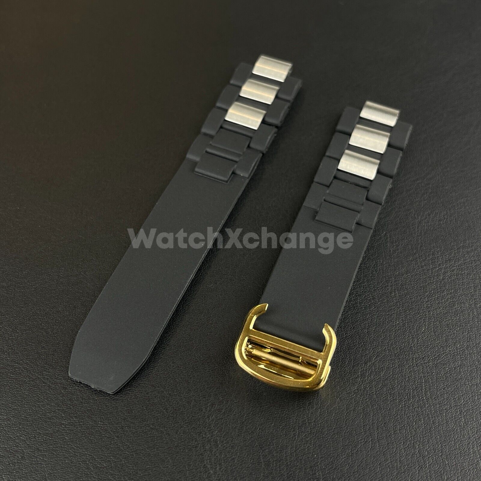 20*10mm Black Gold Rubber Wrist Watch Band Strap For Cartier 21 Chronoscaph