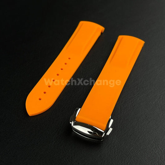 20mm 22mm Curved End Orange Silicone Rubber Watch Strap For Omega seamaster