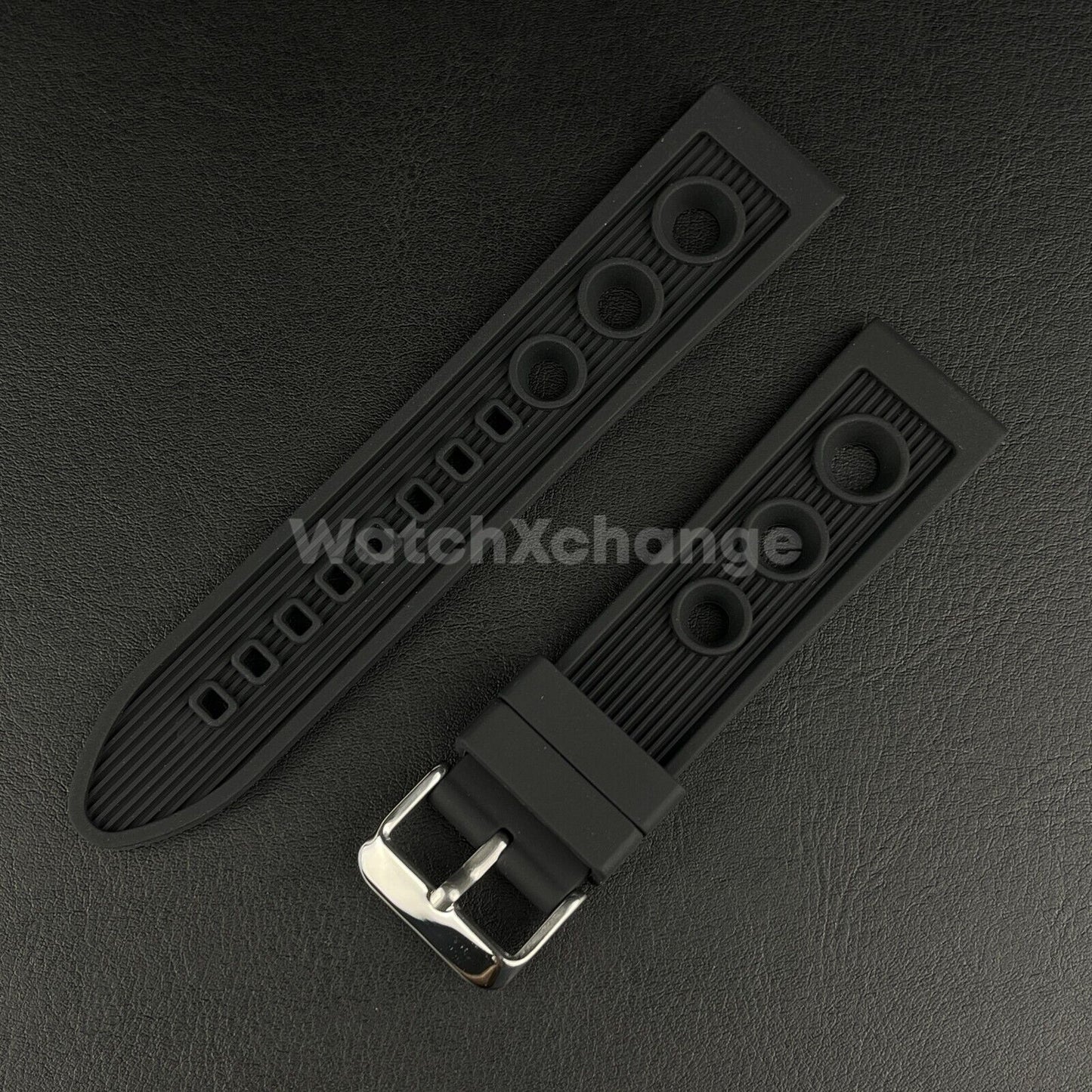 Black 22mm Rubber Silicone Sports Divers Watch Strap Band Silver Buckle