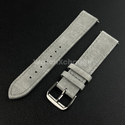Grey Watch Strap Suede Leather Premium Quick Release Band 18 19 20 22mm