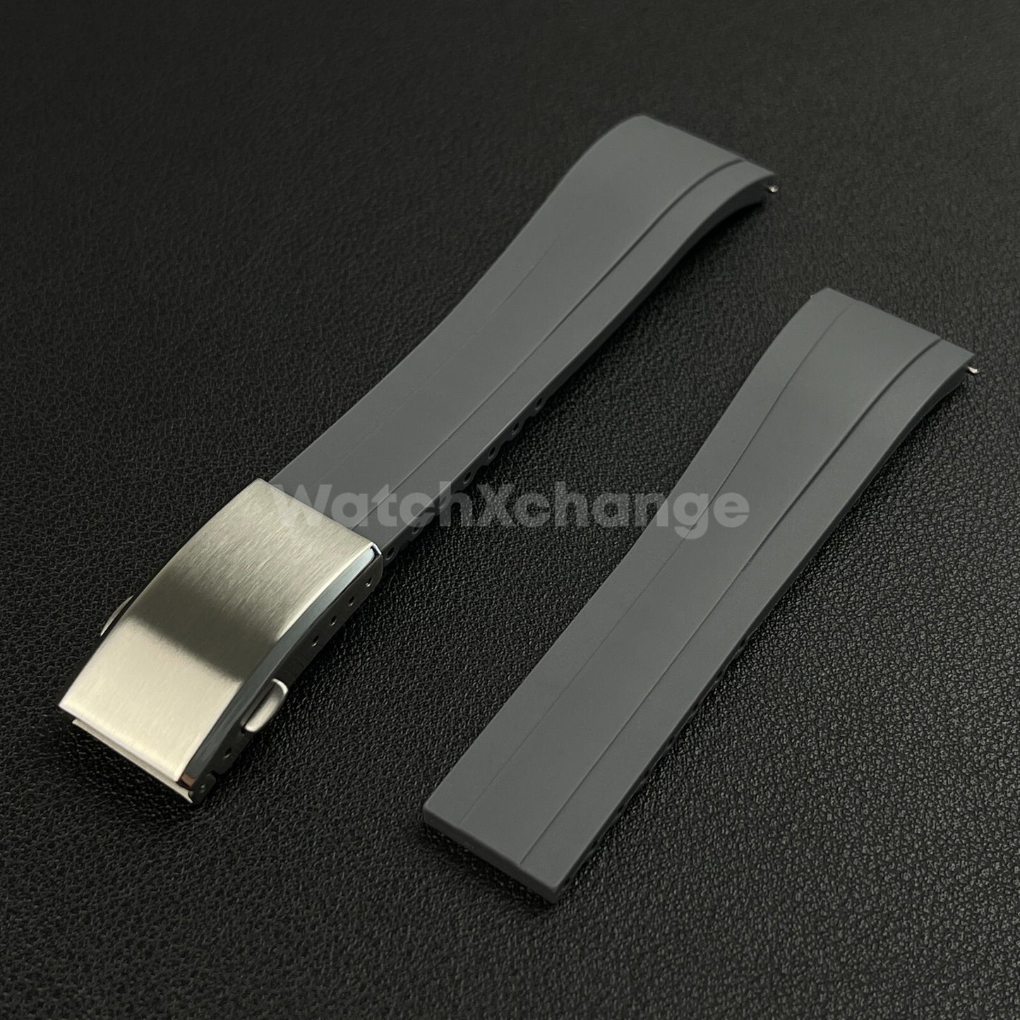 Grey Rubber Watch Strap Deployment Clasp Cut To Size Quick Release 20mm 22mm