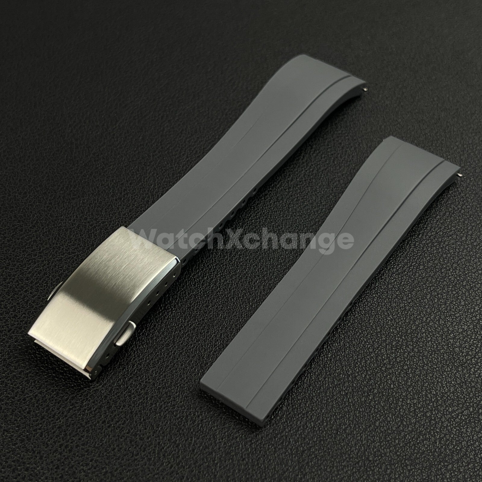 Grey Rubber Watch Strap Deployment Clasp Cut To Size Quick Release 20mm 22mm
