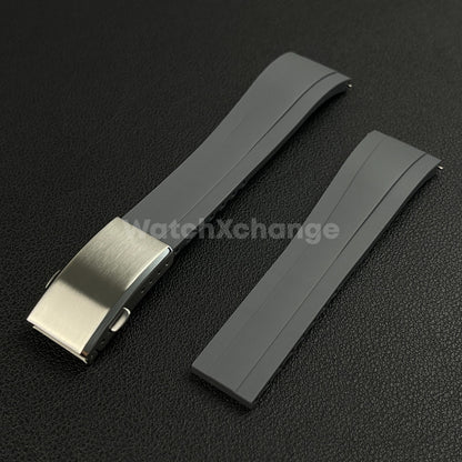 Grey Rubber Watch Strap Deployment Clasp Cut To Size Quick Release 20mm 22mm