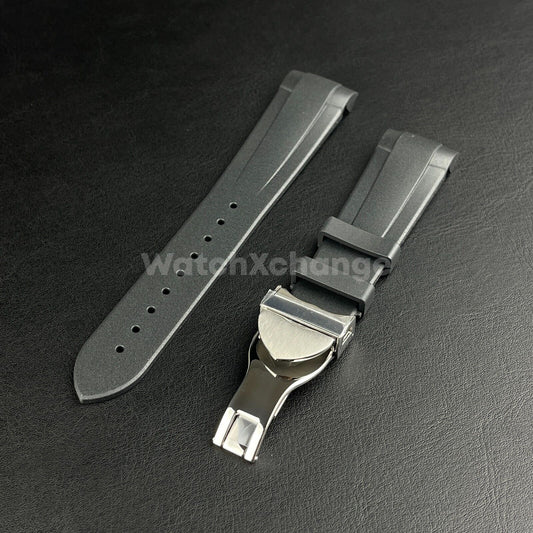 Black Rubber Watch Strap Tudor Curved End Deployable Butterfly Clasp Buckle 22mm