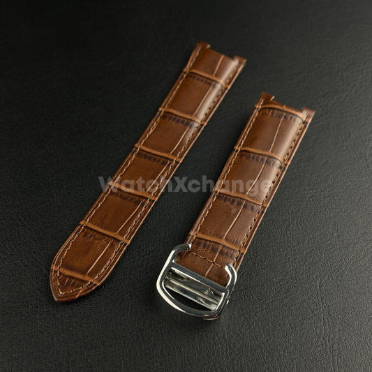 20mm Brown Genuine Leather Strap Band fit Cartier Pasha Watch Clasp Buckle