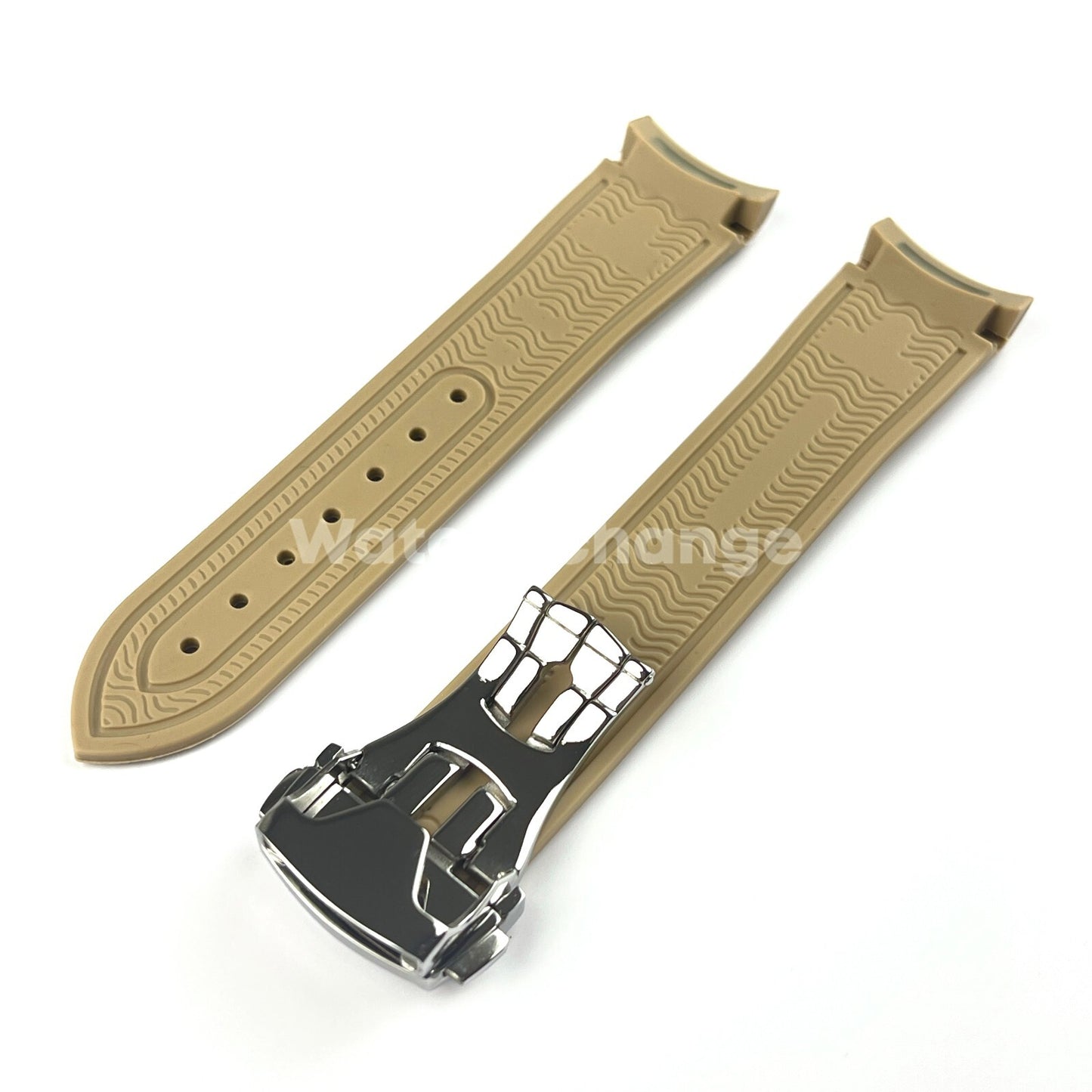 Khaki Beige Curved End Silicone Rubber Watch Strap For Omega Seamaster 20mm
