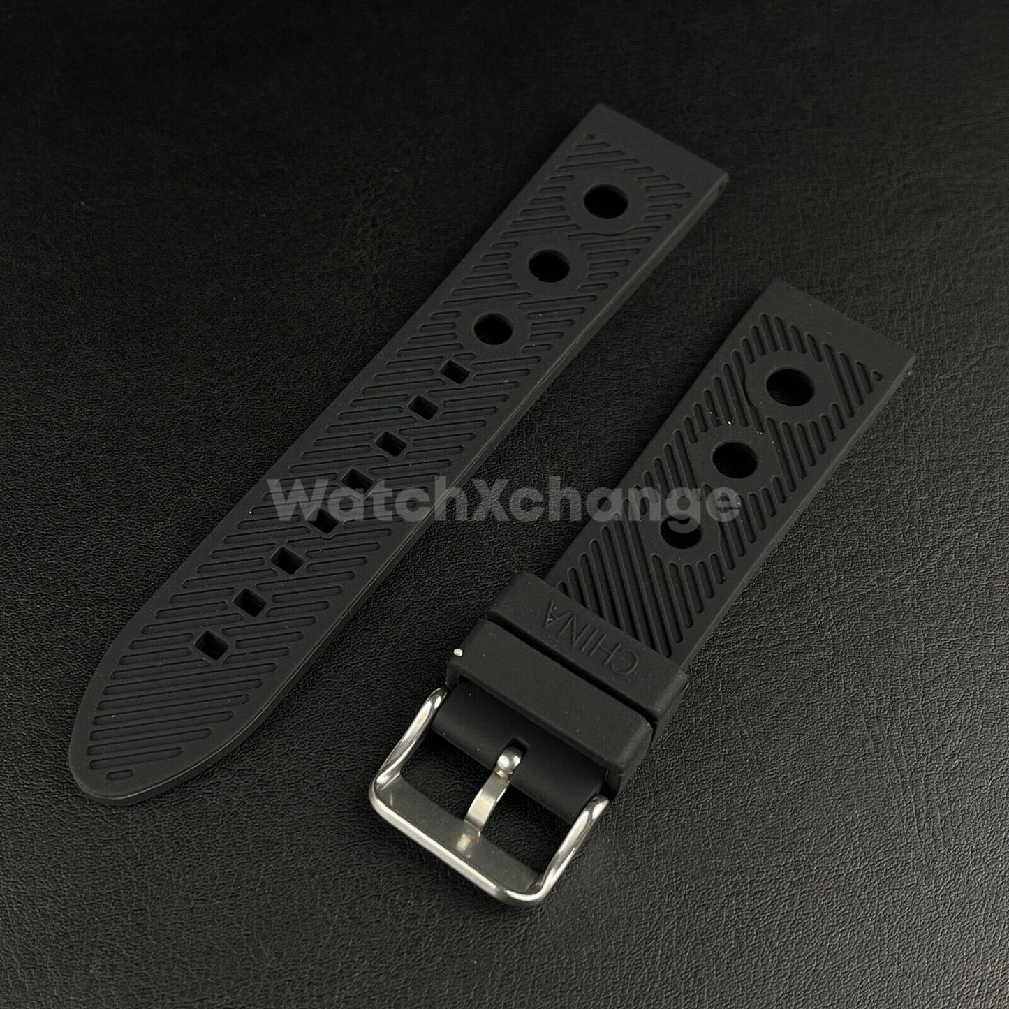 Black 22mm Rubber Silicone Sports Divers Watch Strap Band Silver Buckle