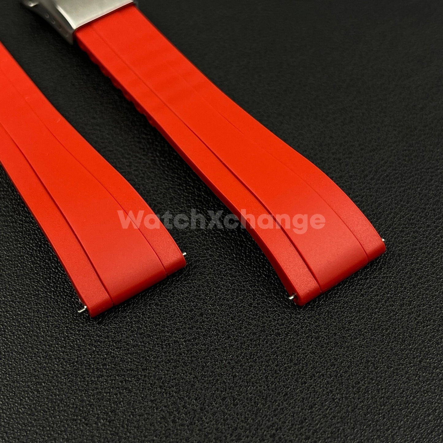 Red Rubber Watch Strap Deployment Clasp Cut To Size Quick Release 20mm 22mm