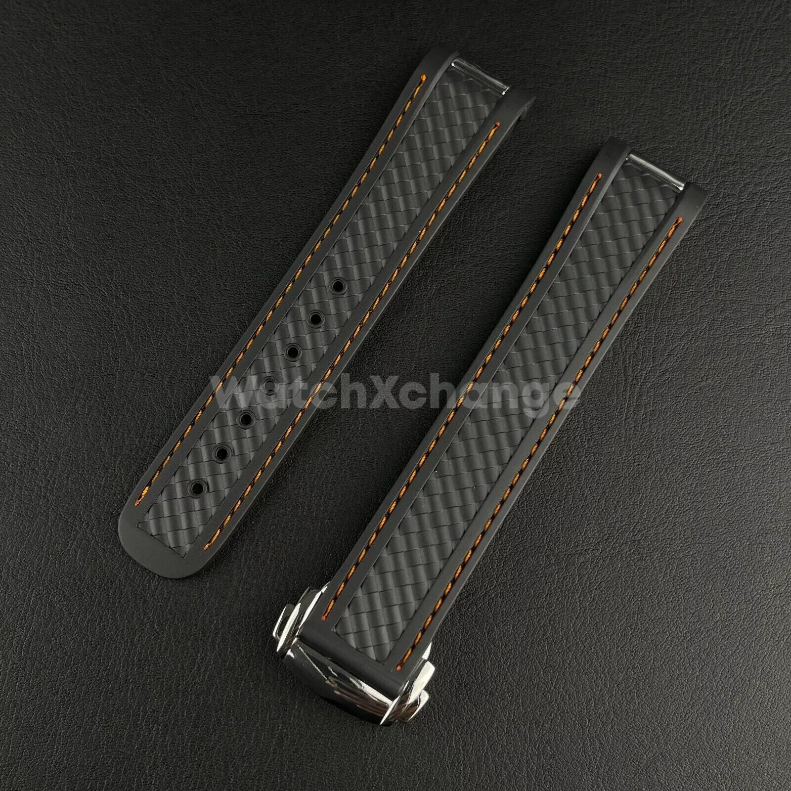 Black Orange Silicone Rubber Watch Strap For Omega Seamaster Aqua Terra 19/20mm