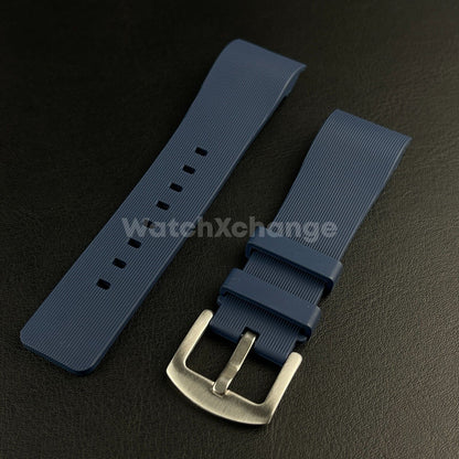 Blue Silicone Rubber Watch Strap For Cartier Santos 100 Curved Ends 20 / 23mm