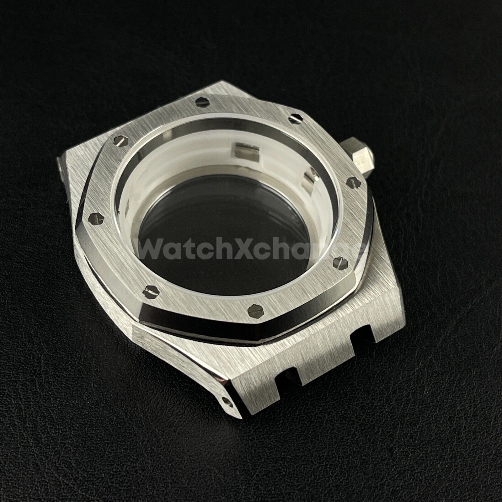 Stainless Steel Octagonal 42mm Automatic Watch Case Bracelet Transparent Back