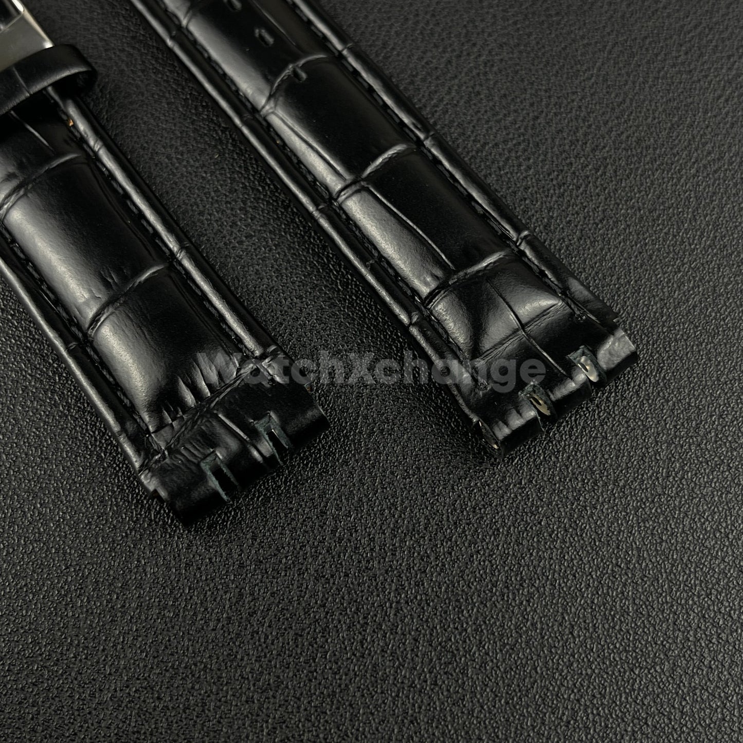 Black Alligator Grain Genuine Leather Watch Band Strap 17 19mm for SWATCH