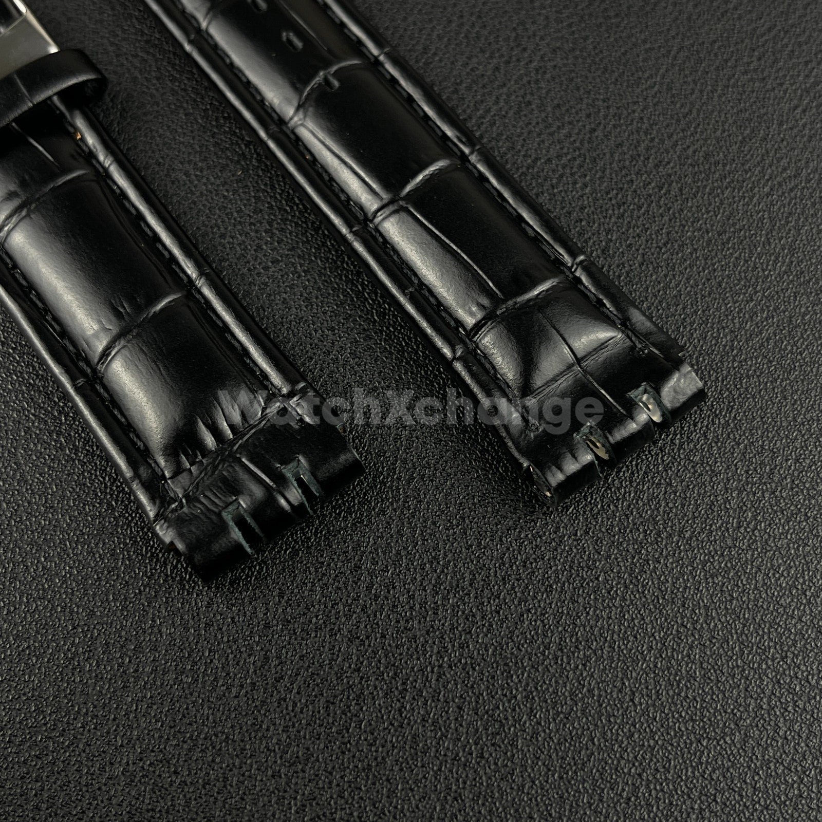 Black Alligator Grain Genuine Leather Watch Band Strap 17 19mm for SWATCH