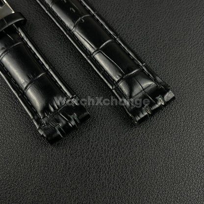 Black Alligator Grain Genuine Leather Watch Band Strap 17 19mm for SWATCH