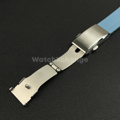 Blue Rubber Watch Strap Deployment Clasp Cut To Size Quick Release 20mm 22mm